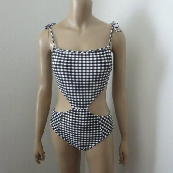 Abercrombie & Fitch Other - NWT Abercrombie Gingham One Piece Swimsuit Cutout Navy Blue White Plaid Size S M
